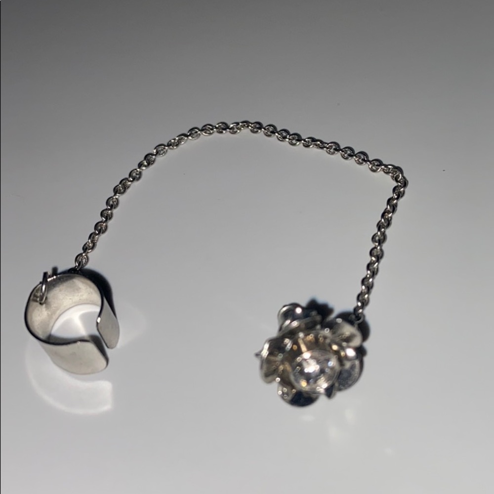 Silver Flower Earring Chain Cuff
